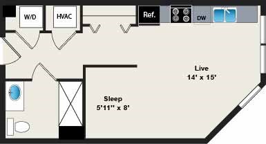 Floor plan for studio, 1 bath, 446 sqft